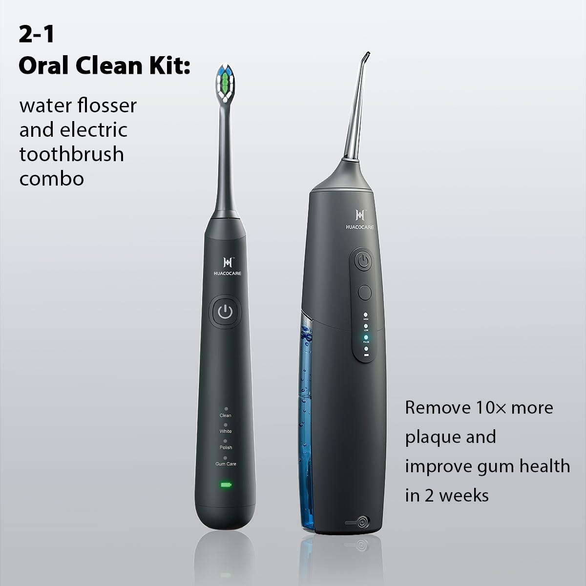 2-1 Oral Clean Kit- Water Dental flosser & Electric Toothbrush Combo- Brushing & Flossing- for Teeth Cleaning and Gum Health (Black) - Image 2