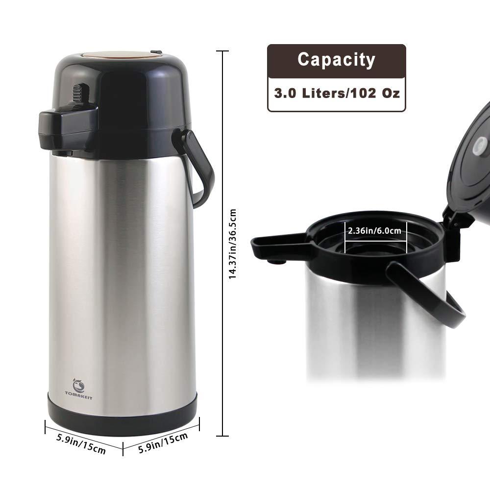 Airpot Coffee Carafe for Keeping Hot,102oz/3L Coffee Dispenser Thermal with Pump,Insulated Stainless Steel Hot Beverage Dispenser for Parties,Thermal Carafe for Hot Drinks Water Tea Chocolate - Image 2
