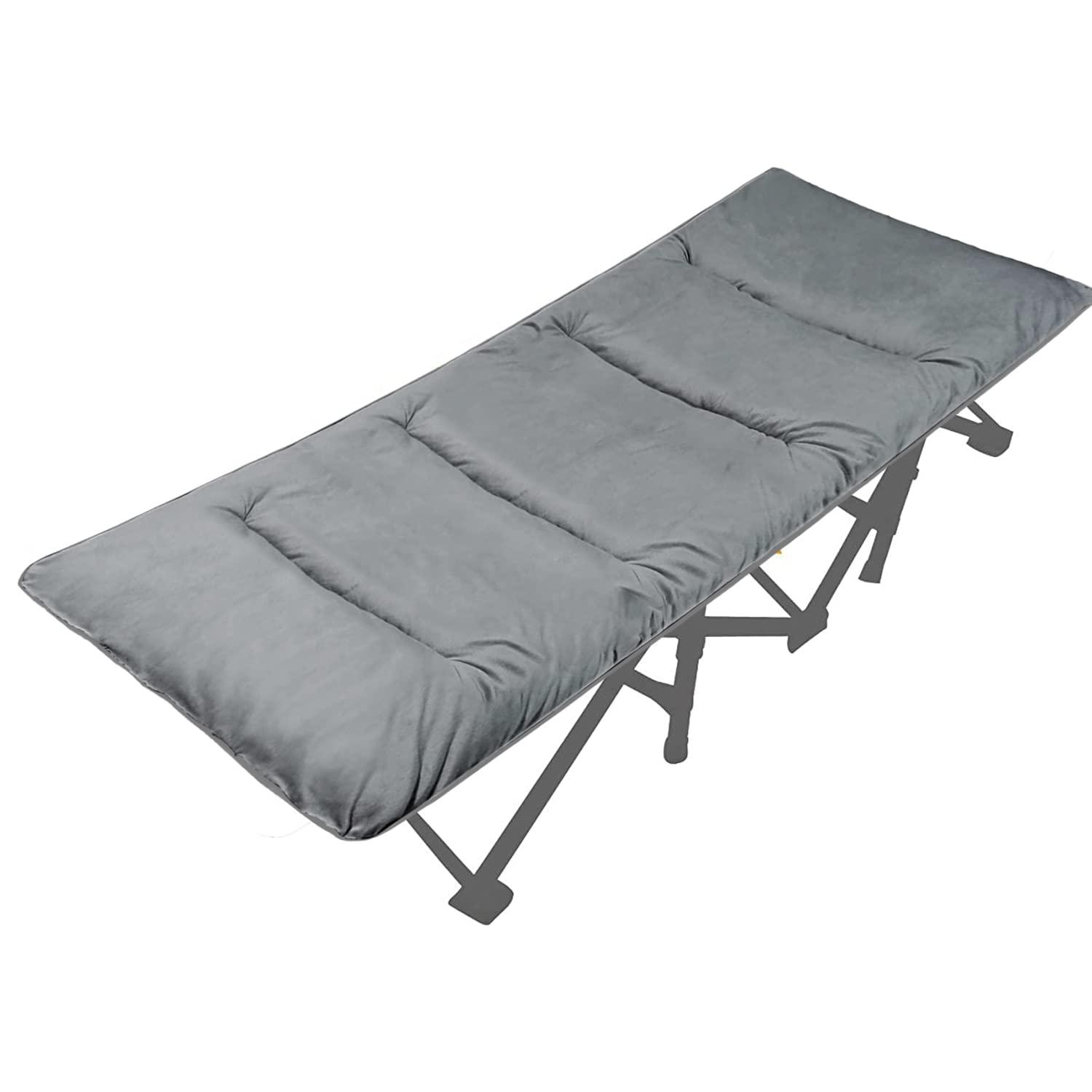LITA XL Cot Pads for Camping, Soft Comfortable Cotton Thick Sleeping Cot Mattress Pad 72"x26", Grey and Navy Blue (Only Pad)