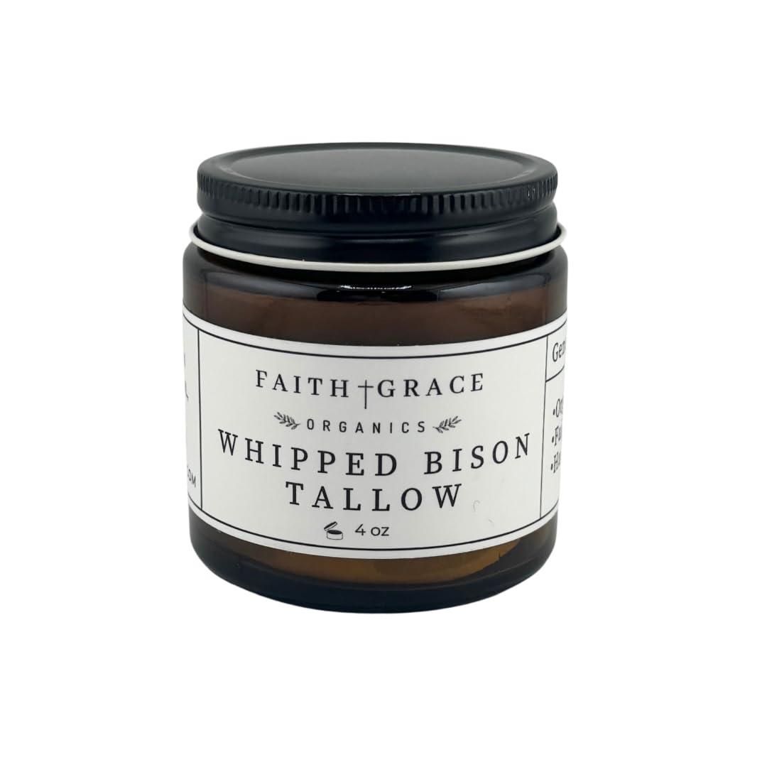 Organic Grass Fed Bison Tallow Moisturizer - All purpose moisturizer for sensitive skin, healing, hydrating, non-comedogenic, essential oils by Faith and Grace Organics