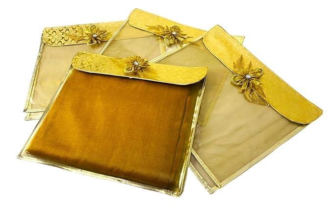Designer Saree Storage Bag, 5 Piece Set, Wedding Gift Sari Cover Pouch with Flap, Wardrobe Organizer - Image 4