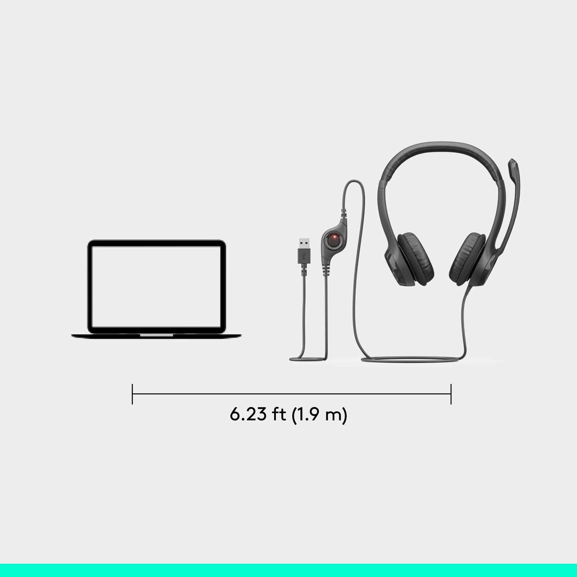 Logitech H390 Wired Headset for PC/Laptop, Stereo Headphones with Noise Cancelling Microphone, USB-A, In-Line Controls, Works with Chromebook - Black - Image 9