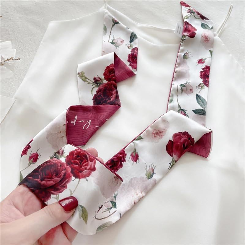 Red Flower Fashion Bag Handbag Handle Ribbon Scarf Polka Dot Printing Neckerchief Scarf Women's Fashion Scarves Clothing, Shoes and Jewelry - Image 5