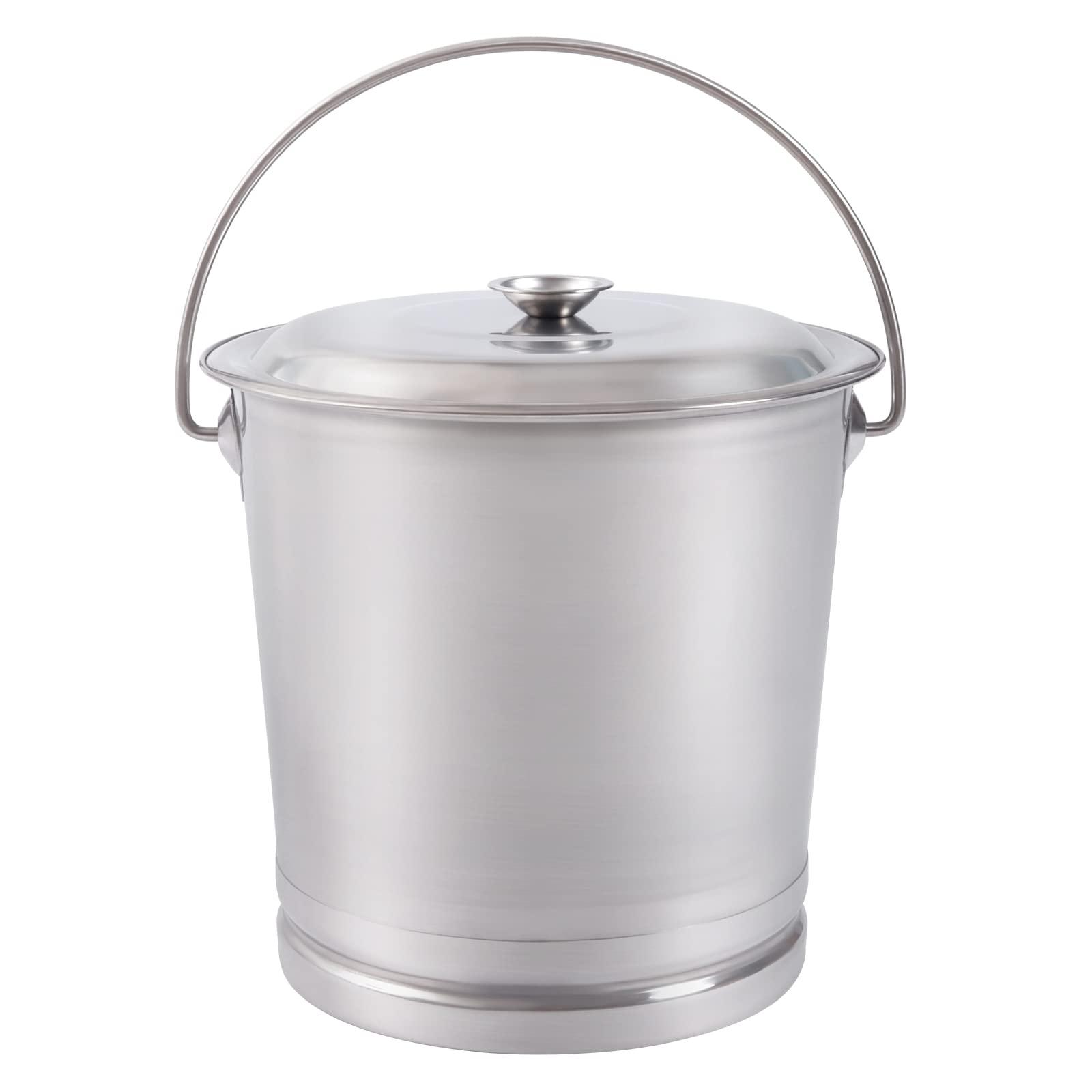 8L/8.5 Qt Stainless Steel Bucket Milk Metal Pail Compost Bucket with Lid & Handle, Kitchen Compost Bin Scrap Food Waste Scrap Slop Storage Buckets Container Garbage Pail, Open Lip Edge