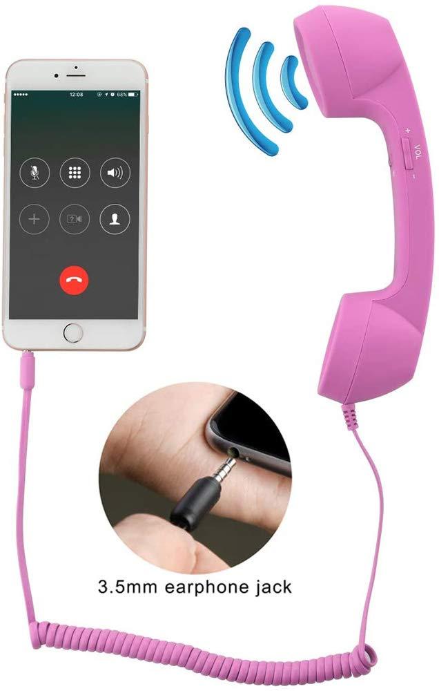 YTYKINOY Retro 3.5mm Telephone Handset Cell Phone Receiver Mic Microphone Speaker for iPhone iPad Mobile Phones Cellphone Smartphone (Pink) - Image 2