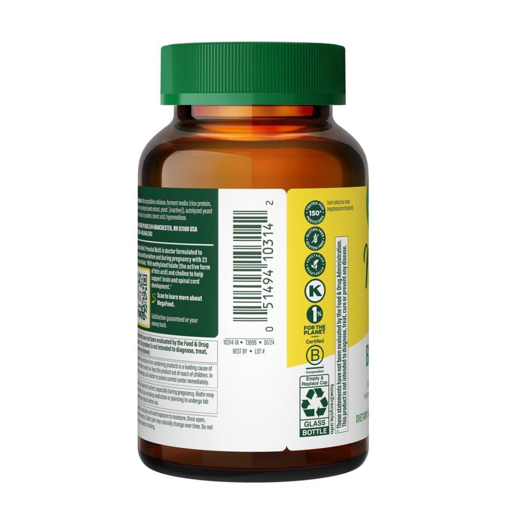MegaFood Baby & Me 2 Prenatal Multi - Prenatal Vitamins for Women with Choline, Methyl Folate, Iron - Gluten-Free, Vegetarian, Pre Natal Multivitamin for Women - 60 Tablets, 30 Servings - Image 3