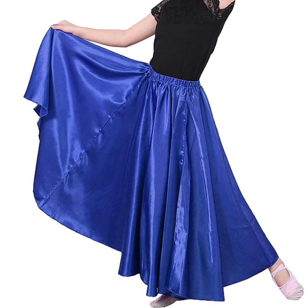 SANCAN Long Full Ankle Length Satin Flowy Folkloric Latin Belly Dance Umbrella Skirt for Girls 8-12 Years - Image 2