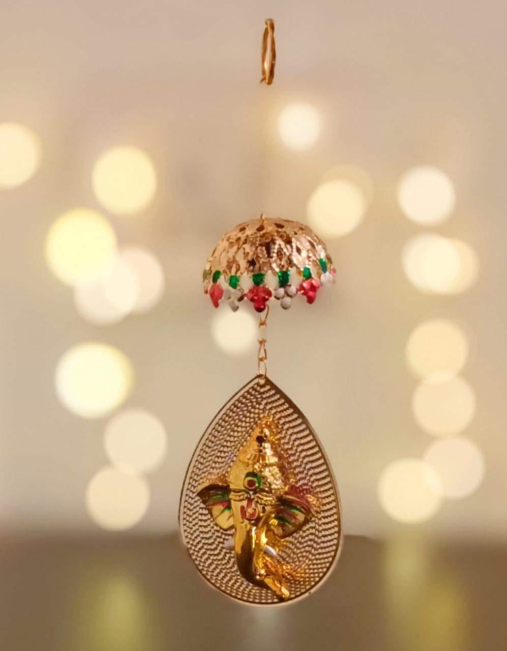 Two Sided Ganesha Hanging Wall Decor Sculpture Indian Decor for Wall Decoration for Diwali/Ganesh Chaturthi/Wedding Return Gift/Car Mirror Hanging