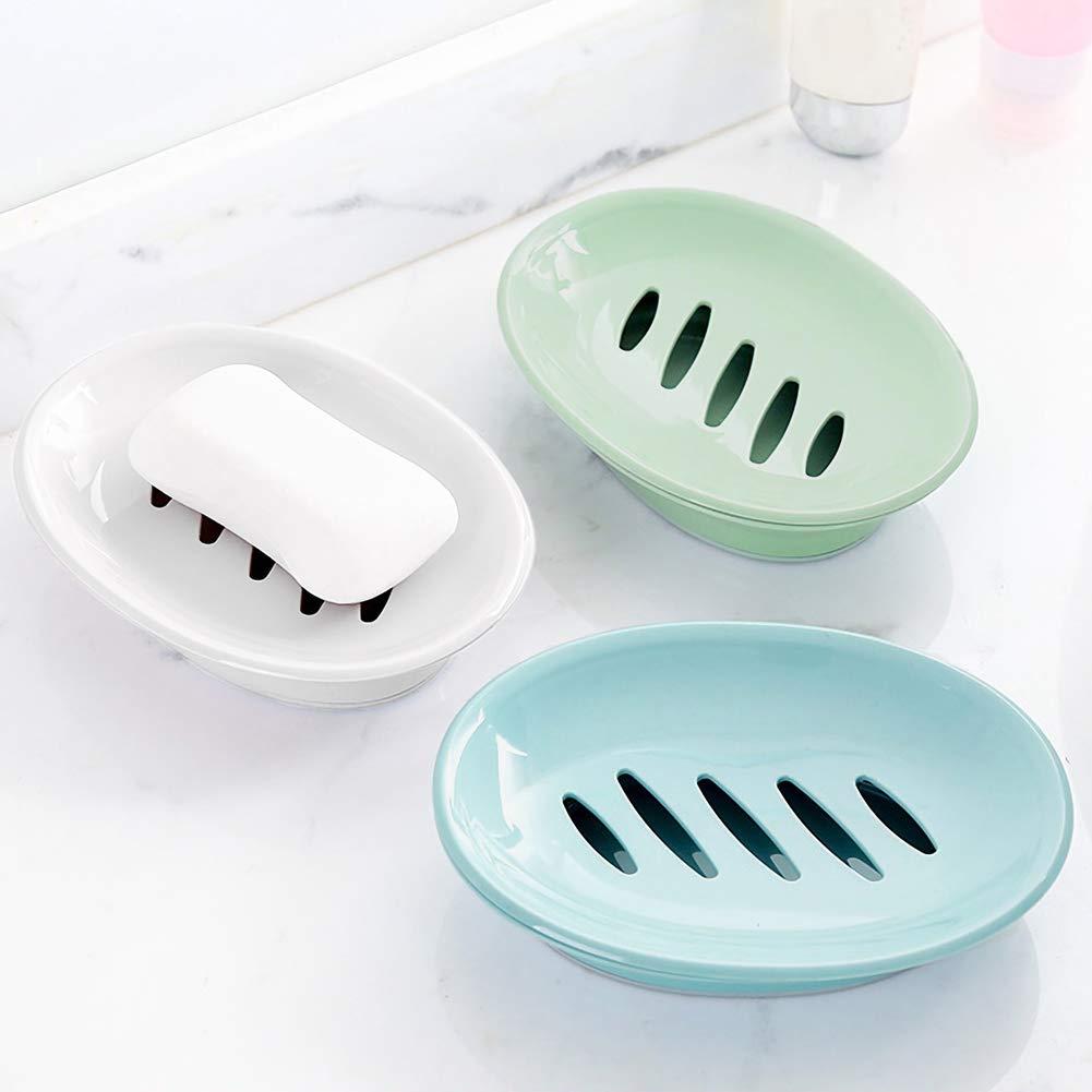 WYOK 2-Pack Soap Dish with Drain Plastic Sponge Holder Easy Cleaning Soap Saver Tray Caddy Keep Dry Stop Mushy for Shower Bathroom Kitchen(Grey) - Image 2