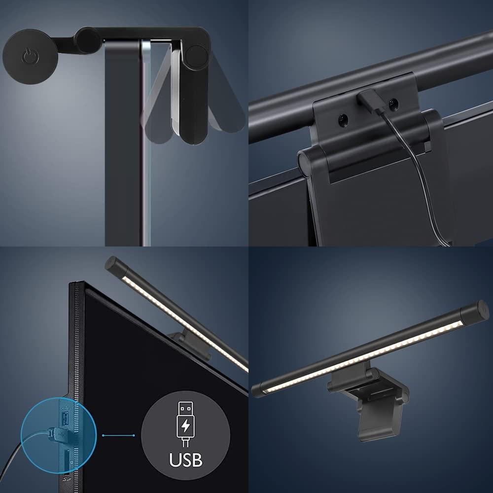 Computer Monitor Light Bar Screen Lamp: USB Powered LED Monitor Lamp with Stepless Dimming & Hue Adjustment & Memory Function & No Screen Glare for Desktop Office Home Work (Rotating Button Control) - Image 8