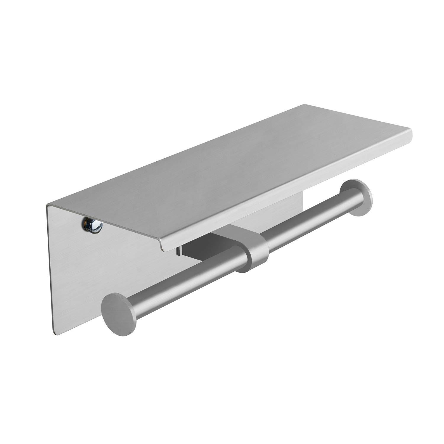 BGL Toilet Paper Holder with Shelf Brushed Nickel Double Head Toilet Tissue Roll Holder 304 Stainless Steel Wall Mount for Bathroom - Image 3