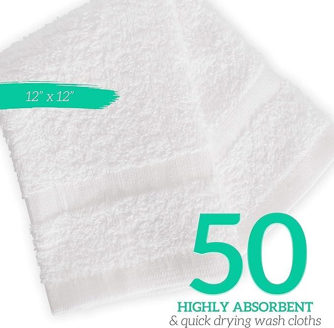 GREEN LIFESTYLE Bulk Washcloths 12x12 50 Pack - Face Towel, Wash Clothes for Body and Face - 100% Pure Cotton Wash Cloths for Your Body (White) - Image 3