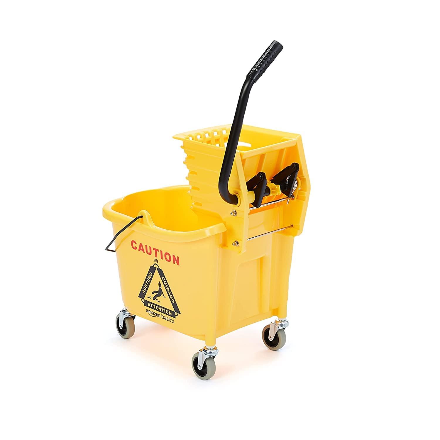Amazon Basics Side Press Wringer Combo Commercial Floor Cleaning Rectangular Mop Bucket on Wheels, 35-Quart, Yellow - Image 2