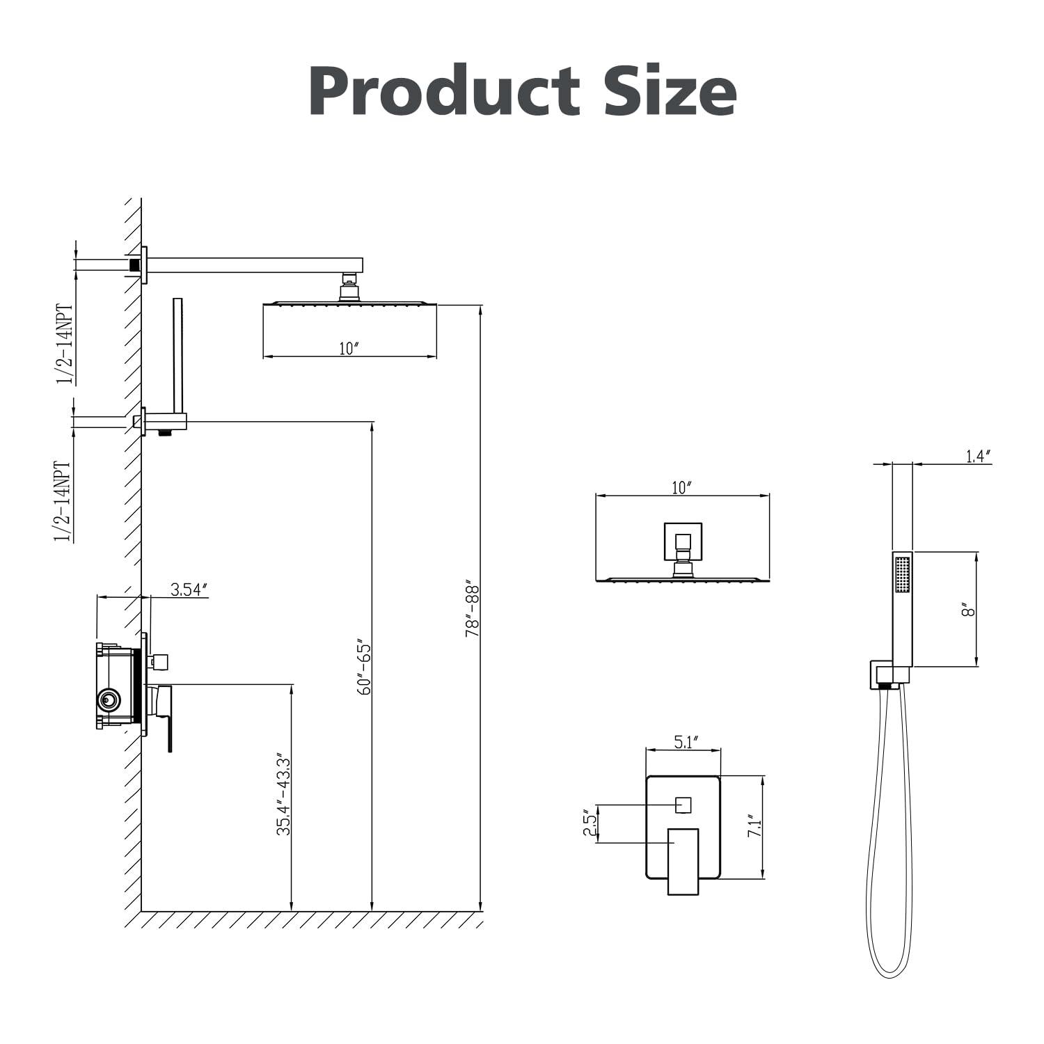 Gabrylly Shower System Brushed Nickel, Rain Shower head with handheld Shower Spray Combo, Rainfall Shower Faucet Set Complete, High Pressure 10" Stainless Steel Shower Valve Set - Image 3