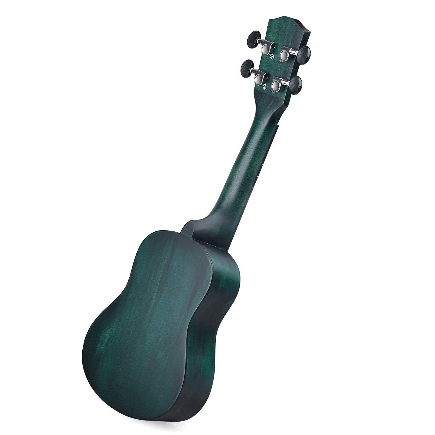 WINZZ HAND RUBBED Series - 21 Inches Soprano Ukulele Vintage Hawaiian Uke with Online Lessons, Bag, Tuner, Strap, Extra Strings, Fingerboard Sticker, Dark Hunter Green - Image 9