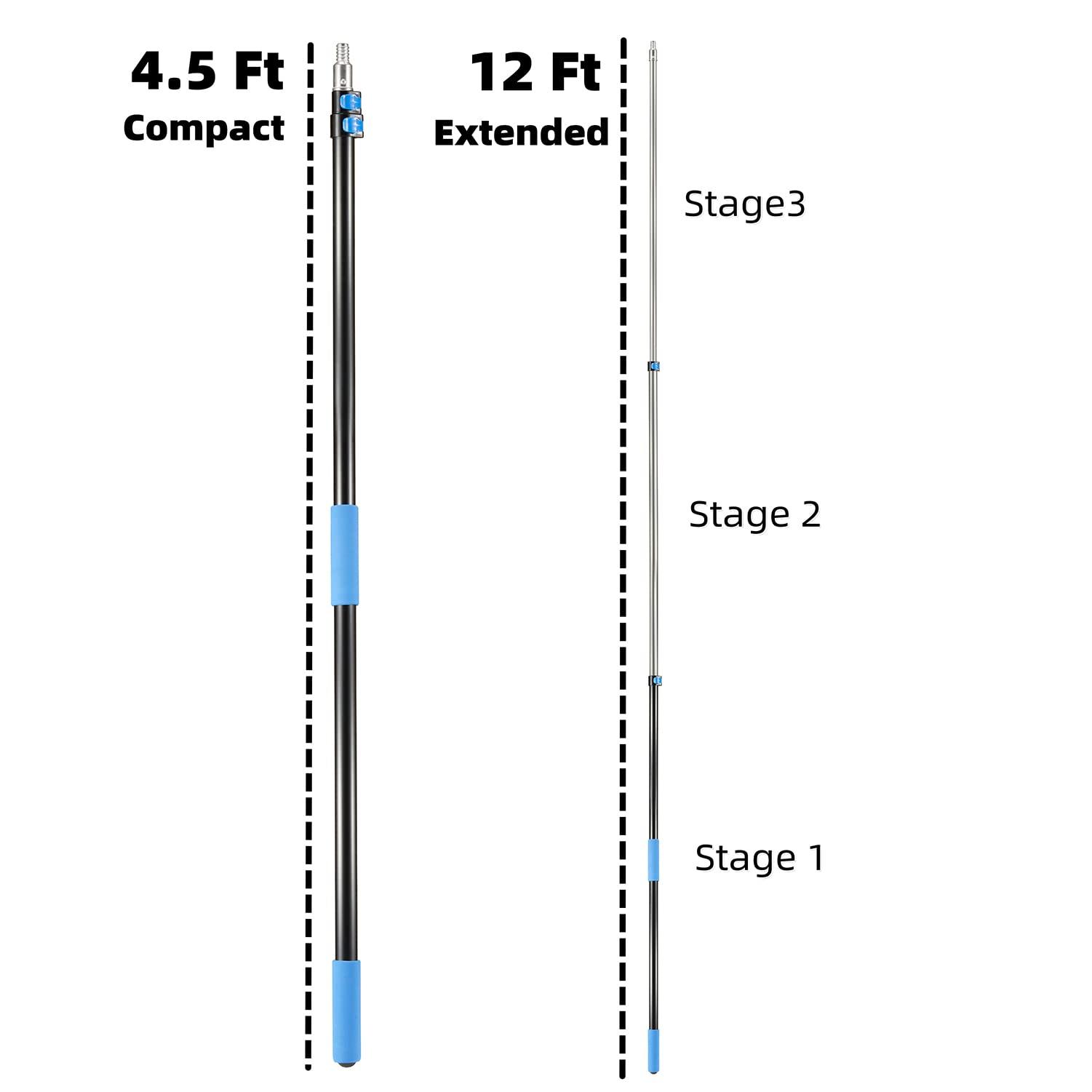 Hicavar 20 Foot High Ceiling Fan Duster with 5-12 Foot Extension Pole, Extendable Reusable Cobweb, Feather, Window Cleaning Squeegee Kit Blue - Image 4