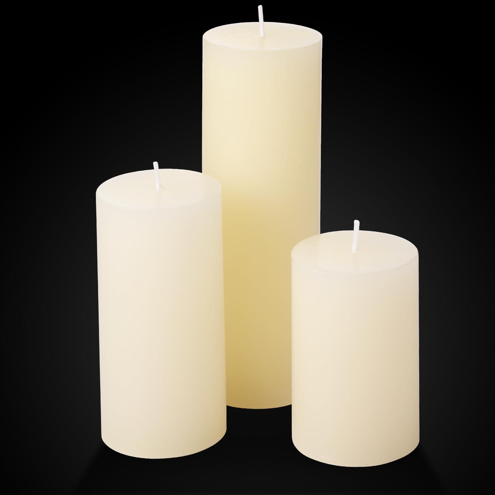 Shihanee Set of 12 Pillar Candles and Glass Cylinder Vases Clear Cylinder CandleHolders for Slim Pillar Candles Wedding Centerpieces(2.6''x 4.7'', 5.9'', 7.9'',Ivory White) - Image 3