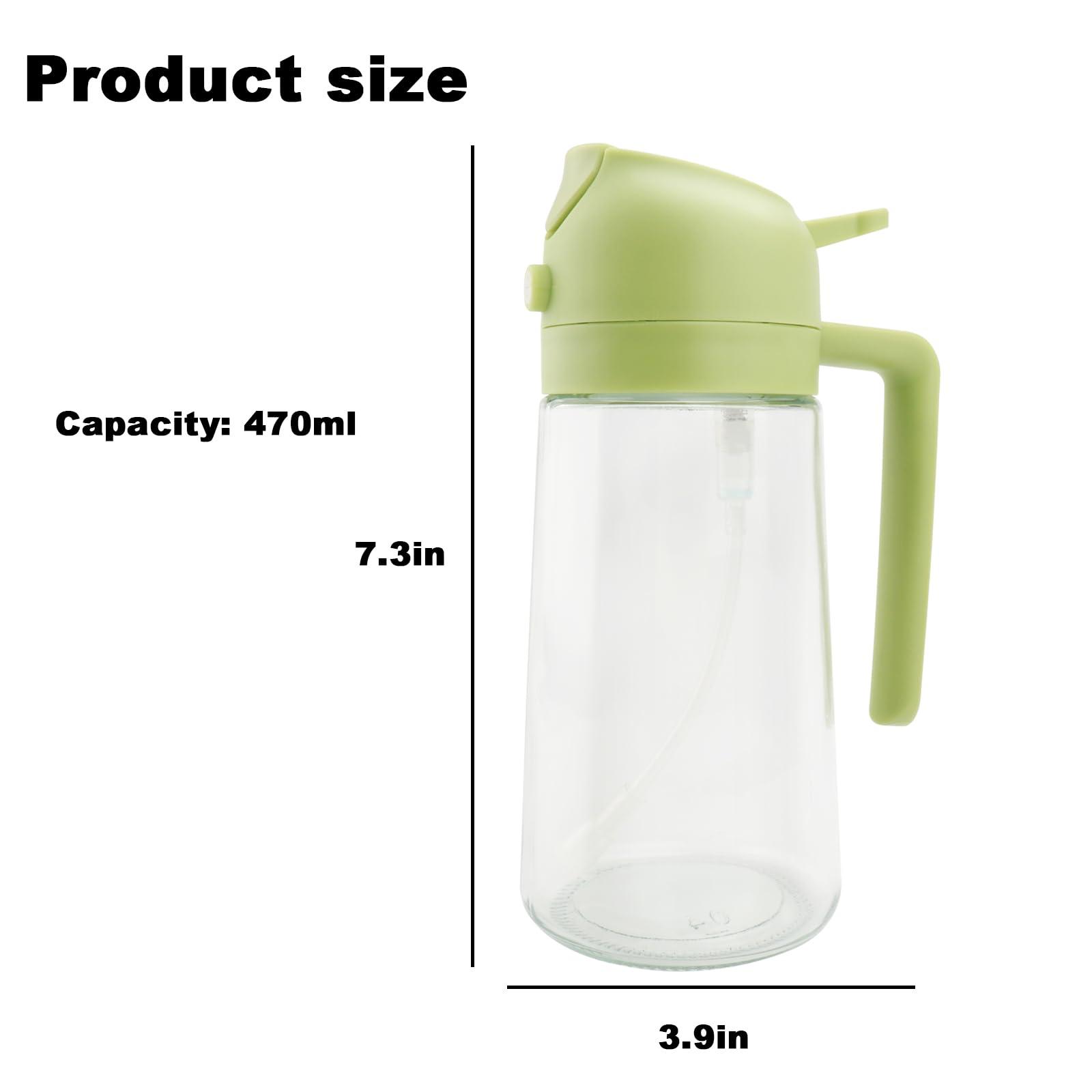 Miruchertter Glass Olive Oil Dispenser Bottle 2 in 1 Oil Dispenser and Oil Sprayer with Pourer Food-grade Oil Dispenser for Kitchen Cooking Oil Sprayer for Barbecue, Salad, Frying (Green, 16oz/470ml) - Image 2