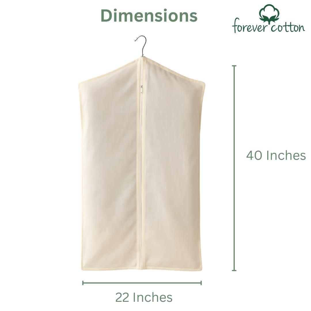 Forever Cotton Garment Bag Covers - Set of 5 | 22x40" Dustpoof Canvas Hanging Storage Bags with Net Window & YKK Full Length Zip Closure | Wordrobe Organizer For Suits, Coats, Saree, Dresses & Travel - Image 2