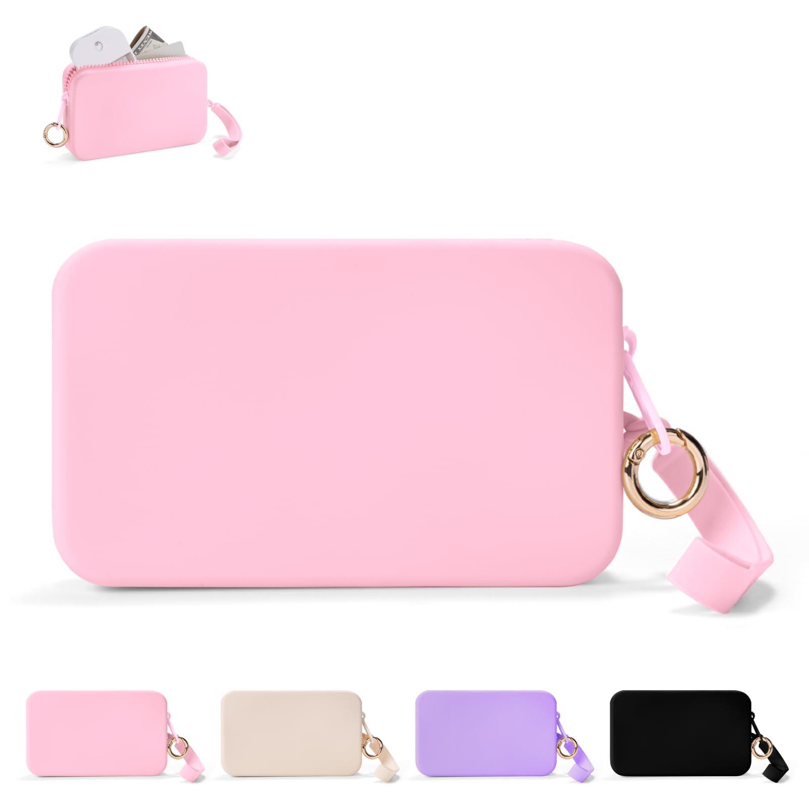 Playexen Hand Sanitizer Spray Case Compatible with T0uch-land, Silicone Hand Sanitizer Holder Bag with Ring Buckle, Zippered Pouch for Glow Mist and Power Mist (Pink)