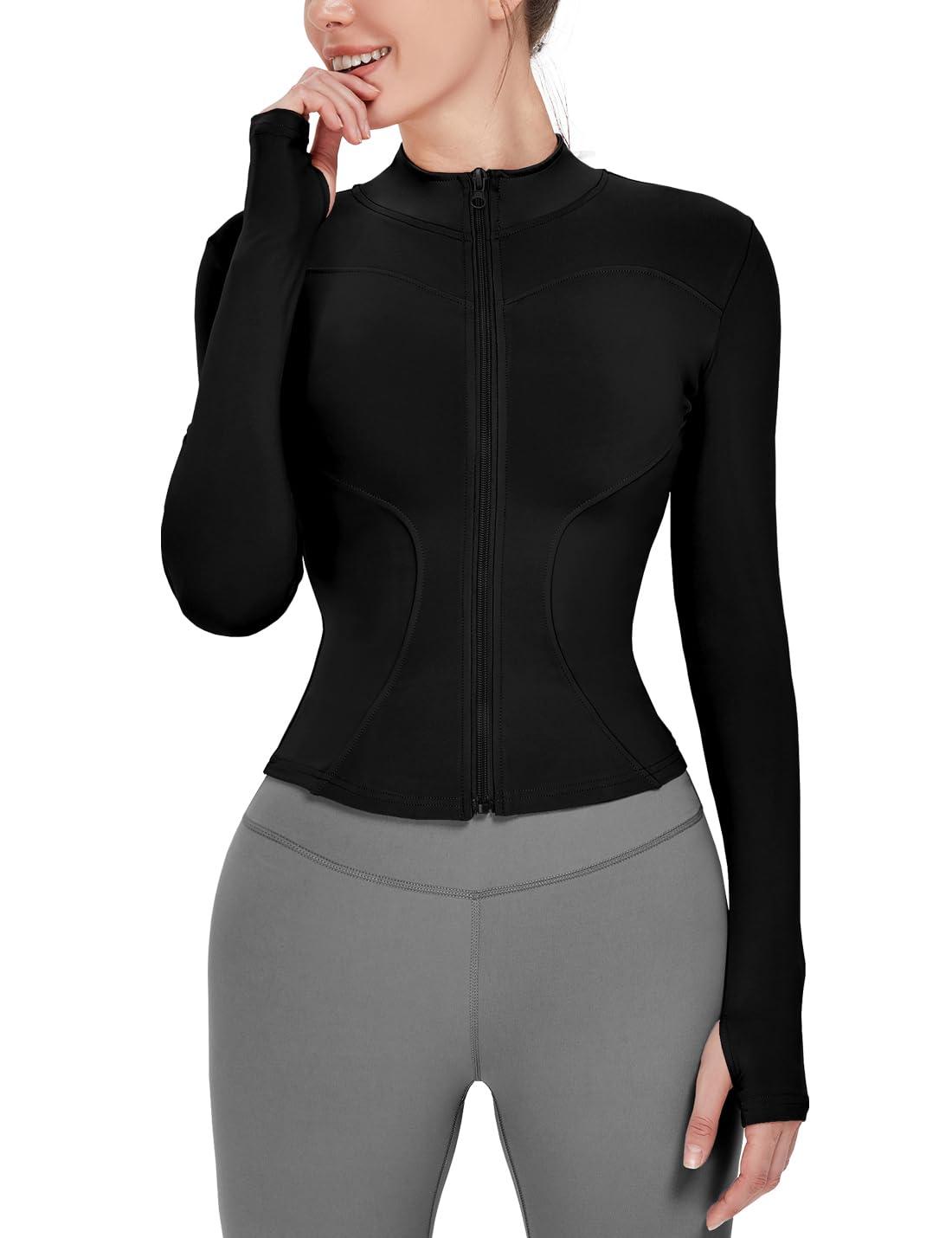 Locachy Women's Lightweight Stretchy Workout Full Zip Running Track Jacket with Thumb Holes