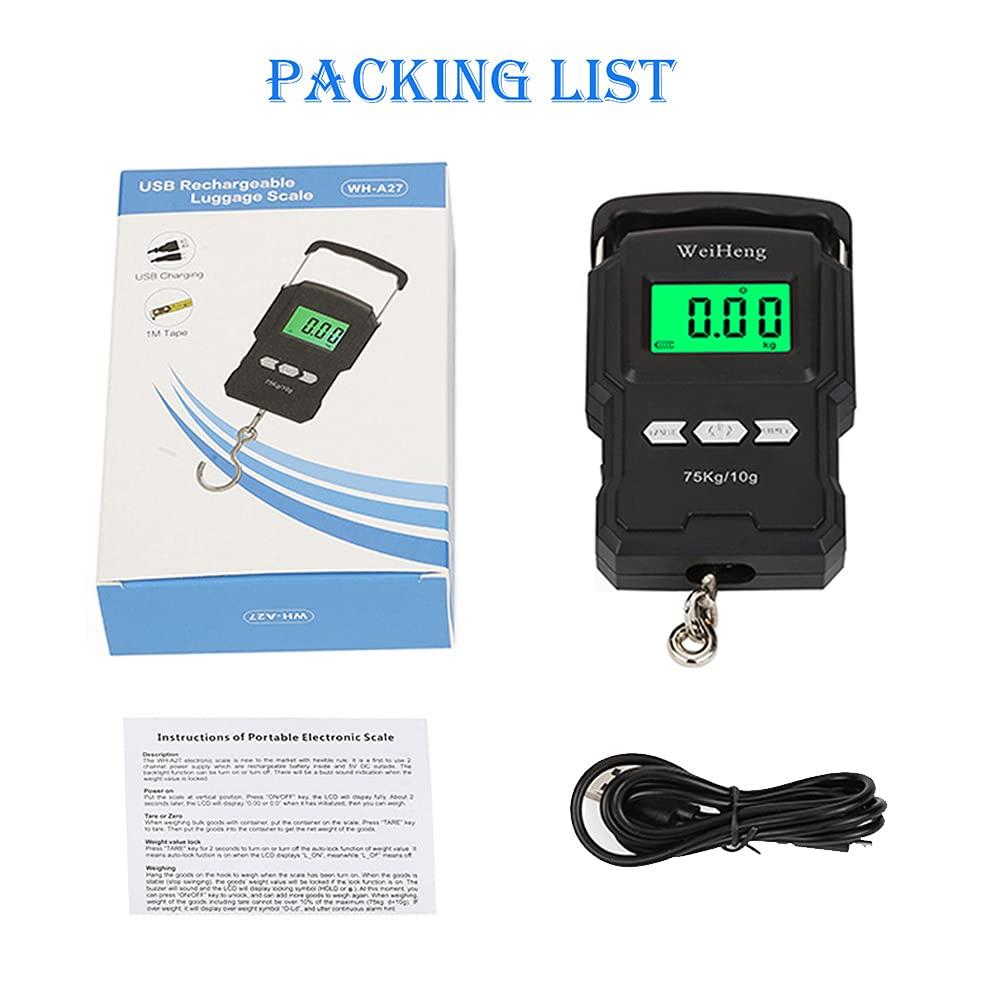 YAGSUW Rechargeable Lugagge Scale Portable Electronic Hook Scale Digital Hanging Bag Luggage Weight Scale Fishing Scale with Measuring Tape 165Lb Black - Image 7