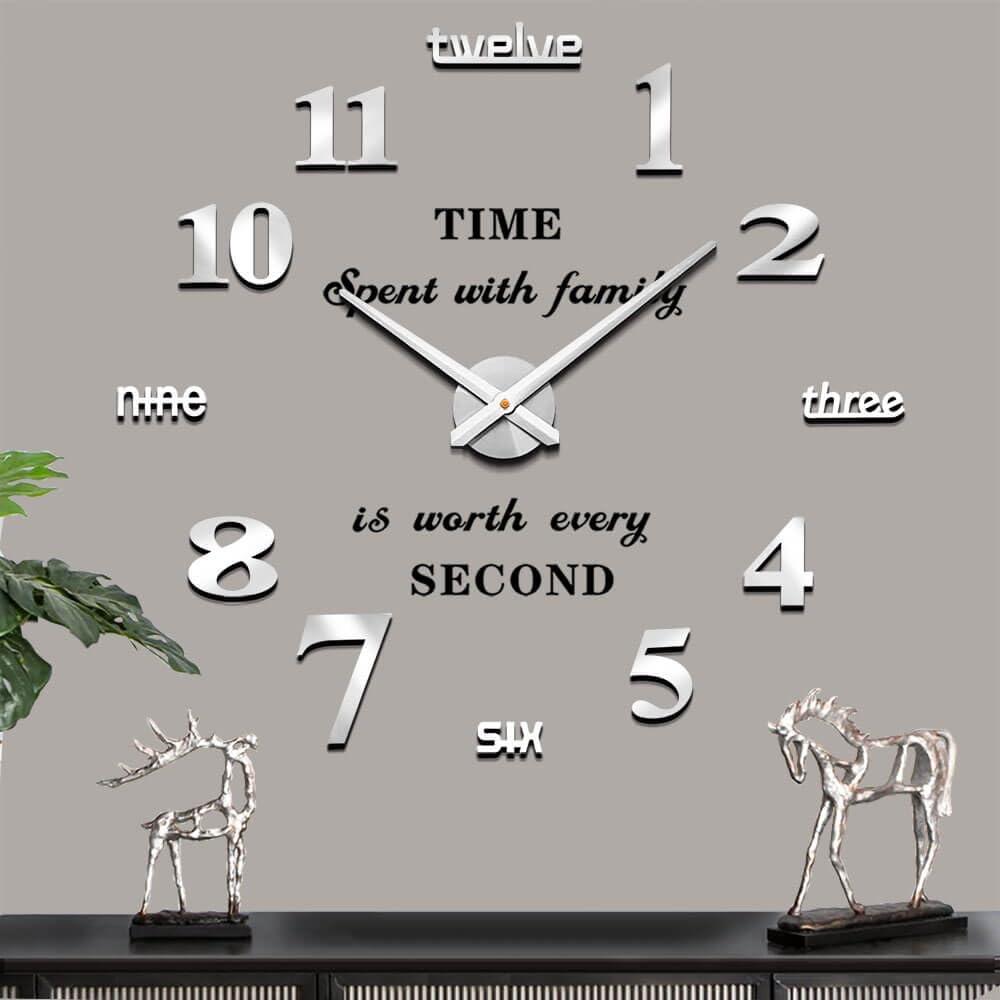 Mintime Modern Frameless DIY Wall Clock Large 3D Wall Watch Mirror Numbers for Home Office Decorations