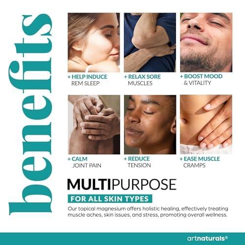 ArtNaturals Magnesium Oil Spray 12 oz + Body Massage Lotion Set 8oz for Feet & Sleep - Extra Strength Cream Ultra-Pure, Relief & Relaxation, Muscle Health Leg & Joint Care Topical Non Itch - Image 3