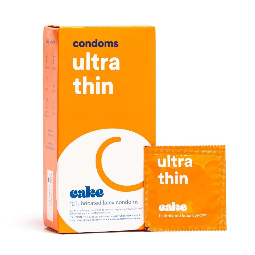 Hello Cake Ultra Thin Condoms, Premium Silicone Lubricated Latex Condoms for Men, Made for a Super Close Feel and a Natural Fit, BPA Free, Fragrance-Free, Glycerin Free – 12 Count