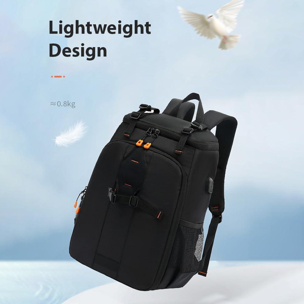 Camera Backpack with USB Charging Port, 800g Light Backpack for DSLR, Water Large Capacity for Tripod Holder, 15.6 Inch Laptop Compartment, Photographers and Travelers - Image 6