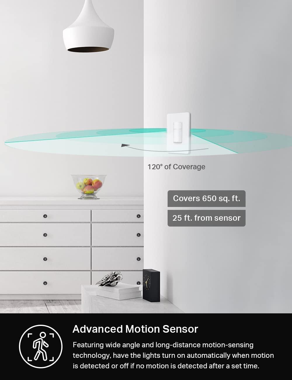 Kasa Smart Motion Sensor Switch, Single Pole, Needs Neutral Wire, 2.4GHz Wi-Fi Light Switch, Works with Alexa & Google Assistant, UL Certified, No Hub Required(KS200MP2),White,2-Pack - Image 6