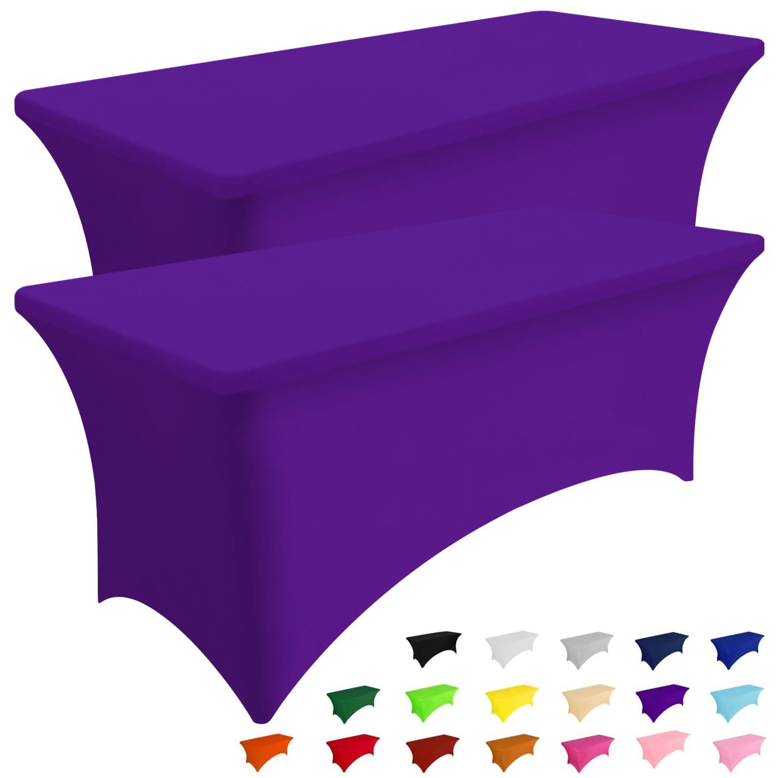 Smiry 2 Pack Spandex Table Cloth 6FT, Elastic Fitted Stretch Tablecloths for Rectangle Tables, Washable Table Cover for Outdoor, Wedding, Banquet & Parties (Purple, 72Lx30Wx30H Inch)