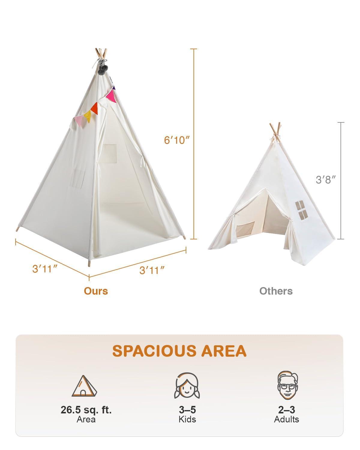 CO-Z Larger 85" H Kids Teepee Play Tent, 2.1m Large Indoor Canvas Teepee Tent for Adults, Tall Foldable Teepee Outdoor, 5 Sides Party Picnic Wedding Teepee Tent with Storage Bag - Image 2