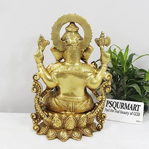 Lord Ganesha Brass Statue Sitting On Lotus mangalkari Ganesh, Decor India Mangalkari Ganesha Statue On Ganesha Height - 12 in , Gold - Image 6