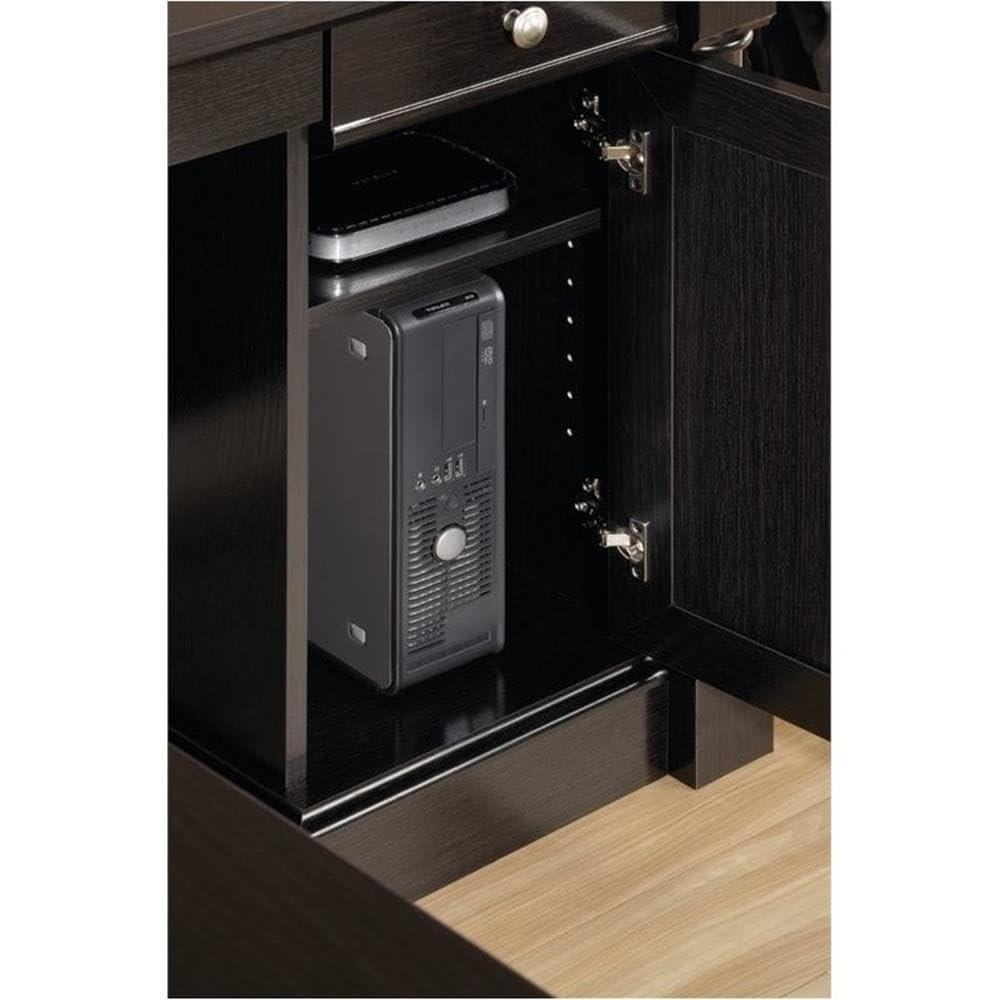 Pemberly Row Contemporary Engineered Wood L-Shaped Computer Desk with 3 Drawers, Flip-Down Panel, Grommet Holes, for Office Space, in Wind Oak Finish - Image 8