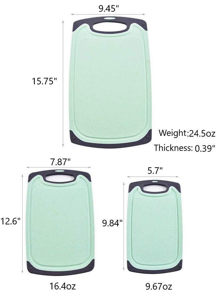 FLYINGSEA Cutting Boards For Kitchen, Anti-Skid Eco-Wheat Straw Vegetable Board Set (3 Pcs), Dishwasher Safe (Light green) - Image 3