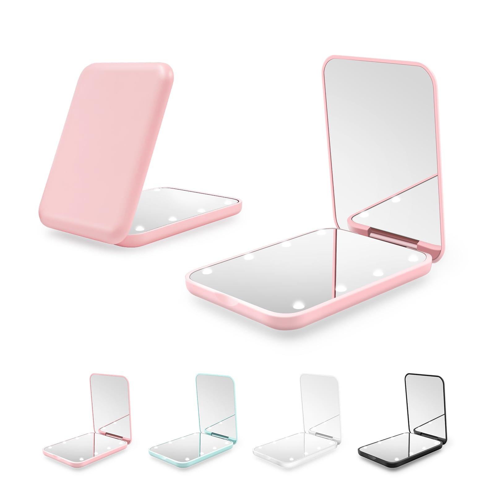 Kakuje Compact Mirror, 1X/3X Magnification LED Pocket Mirror with Nternal BIattery, Mini Mirror for Purse, Pocket,Travel and Present (Pink)