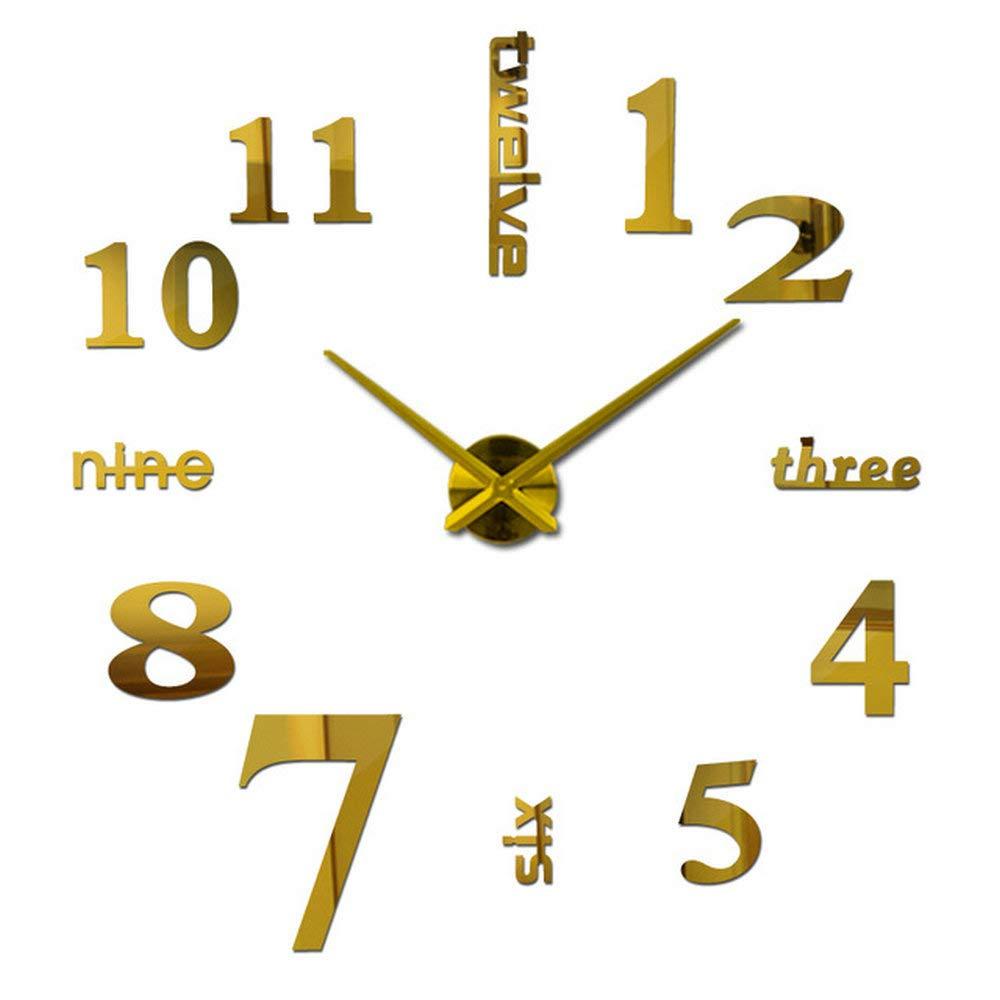 AMAZLIFE 3D DIY Wall Clock - Frameless Large 3D Modern Wall Clock Mirror Stickers Decor for Office Living Room Bedroom Home Decorations (Gold)