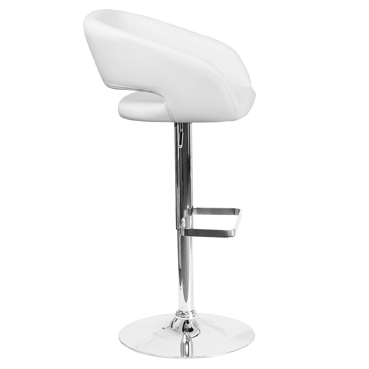 Flash Furniture Erik Contemporary Adjustable Height Barstool with Footrest and Rounded Mid-Back, Upholstered Bar or Counter Height Stool, White/Chrome - Image 8
