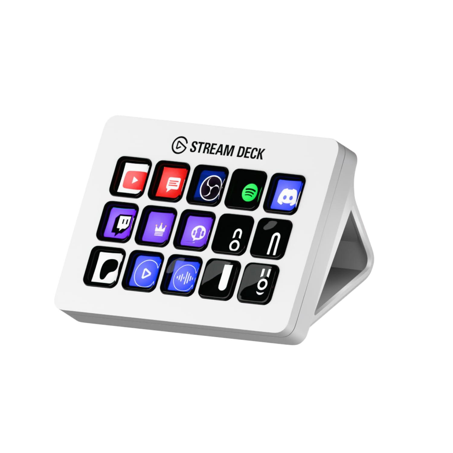 Elgato Stream Deck MK.2 White – Studio Controller, 15 macro keys, trigger actions in apps and software like OBS, Twitch, ​YouTube and more, works with Mac and PC