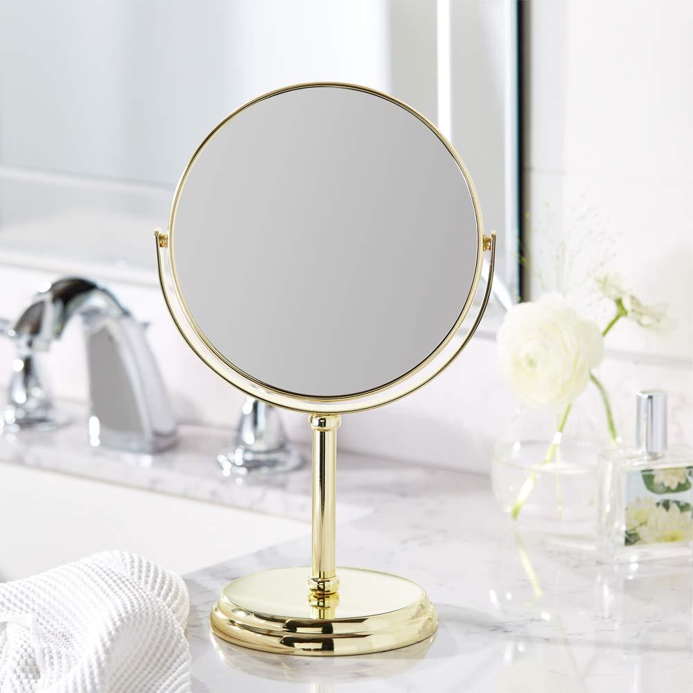 Amazon Basics Tabletop Magnifying Mount Vanity Round Mirror, 1X/5X Magnification, Iron Frame, 7.2"L x 4.92"W, Gold - Image 2