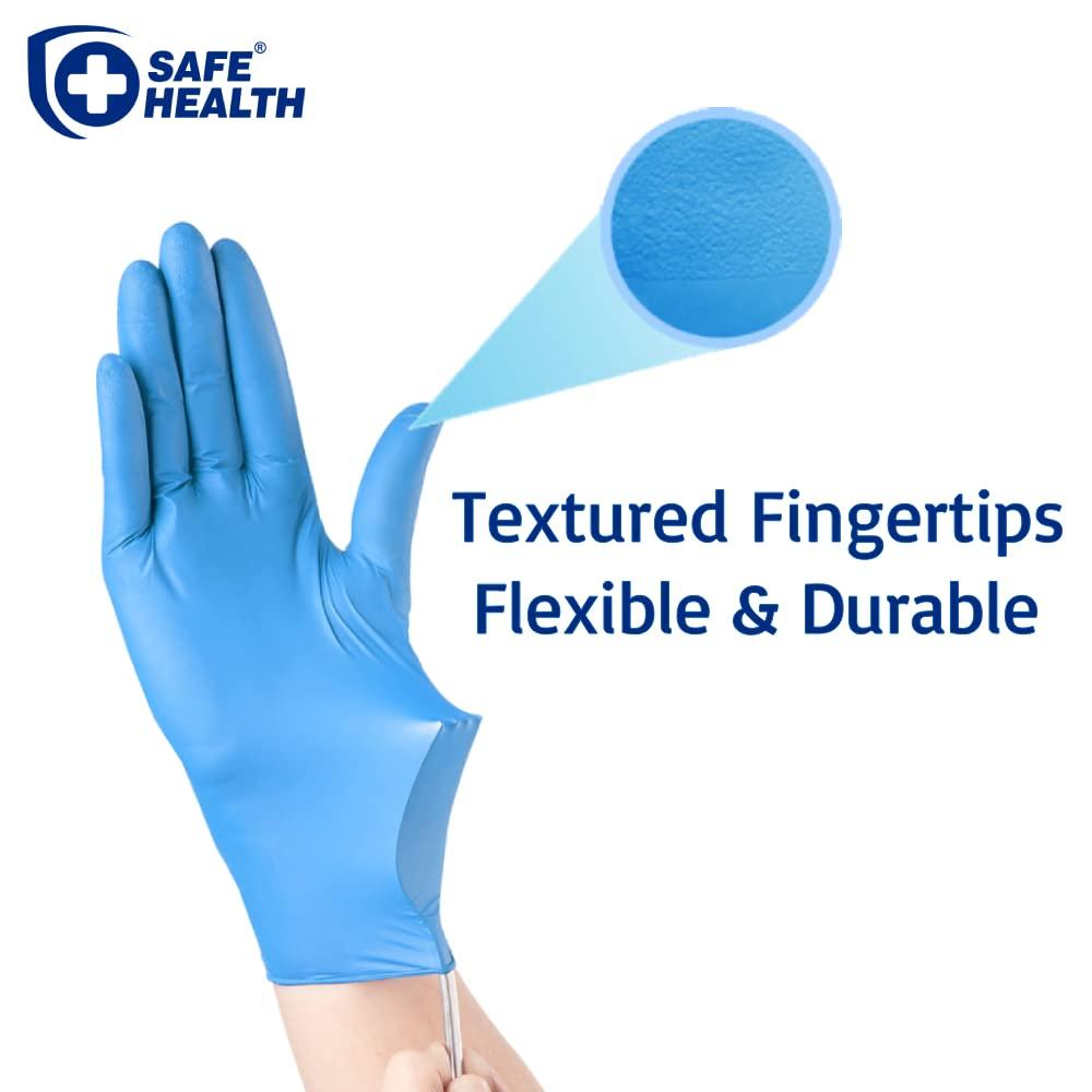 Safe Health Nitrile Exam Disposable Gloves, Latex Free, Powder Free, Blue, Case of 1000, Medium, Textured, 3.5 mil, Medical Grade, Food, Tattoo, Nursing, Cleaning, School - Image 2
