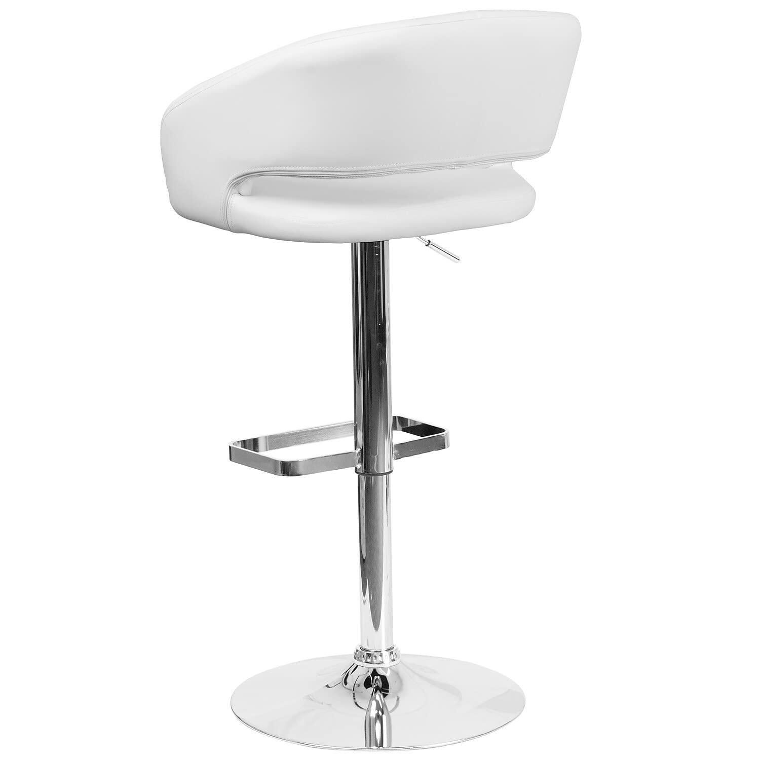 Flash Furniture Erik Contemporary Adjustable Height Barstool with Footrest and Rounded Mid-Back, Upholstered Bar or Counter Height Stool, White/Chrome - Image 6