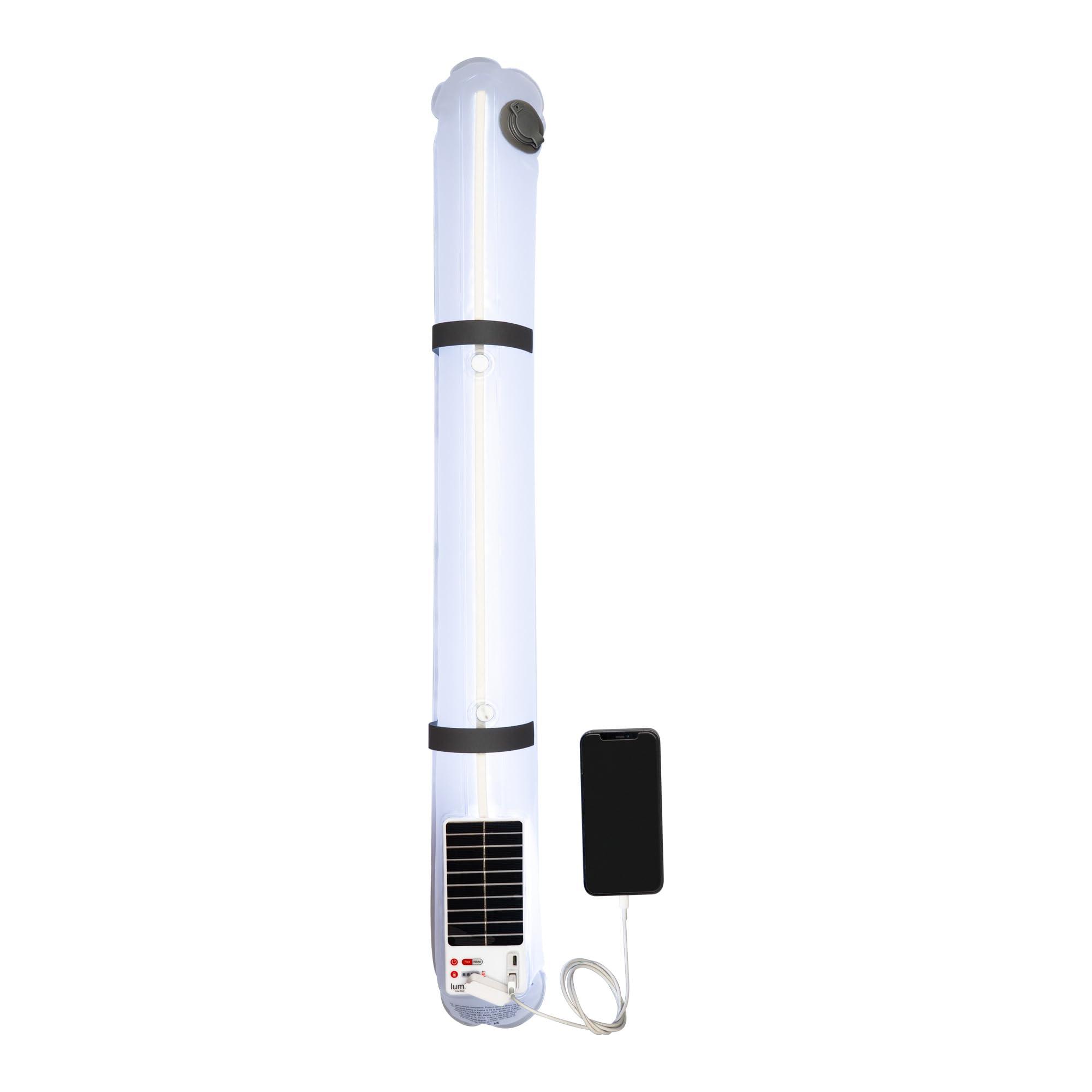 LuminAID Solar Beam with Phone Charger - Shatterproof & Waterproof Inflatable Tube Lantern with 300 Lumens of Bright LED - Perfect for Camping, Backpacking, Hiking, Emergency