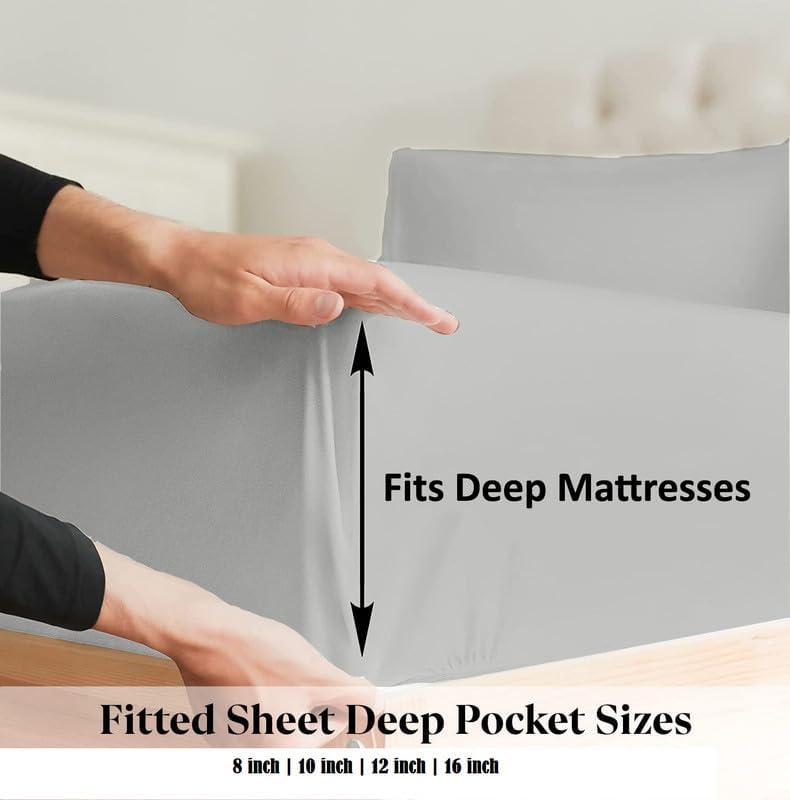 Shreem Linen Zippered King Fitted Sheet fits 16" Mattresses, Ultra-Soft 1800 Microfiber, Fully Enclosed Zipper Mattress Cover, Light Grey - Image 5
