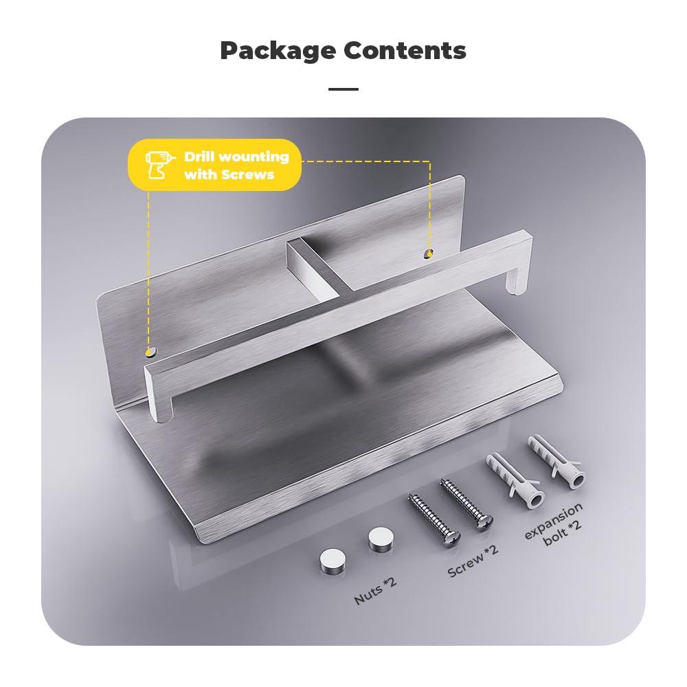 Double Toilet Paper Holder with Shelf, FreshGlow Large Tissue Holder Brushed Nickel, Wall Mount Commercial Toilet Paper Dispenser Phone Shelf Stainless Steel, Tissue Roll for Bathroom - Image 7
