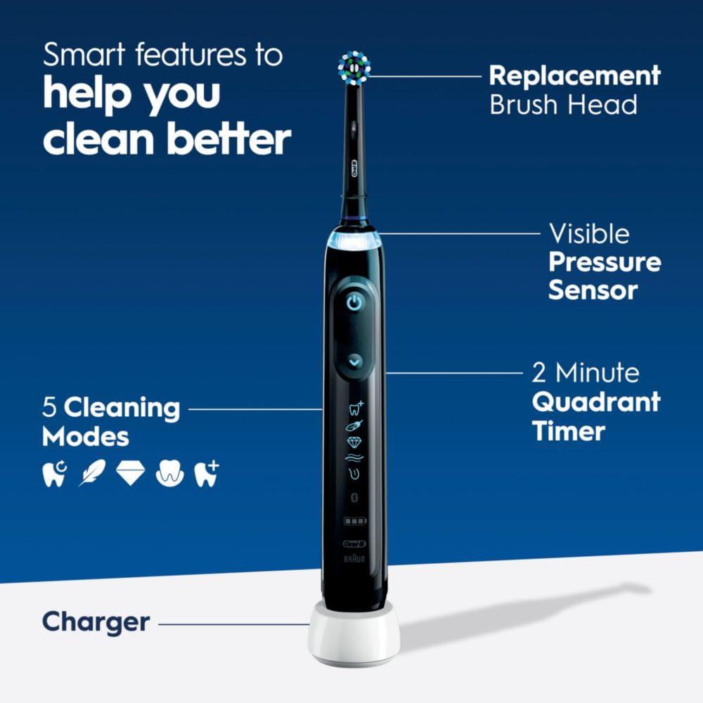 Oral-B Genius X Limited Rechargeable Electric Toothbrush with 1 Replacement Brush Head, Travel Case, Midnight Black - Image 4