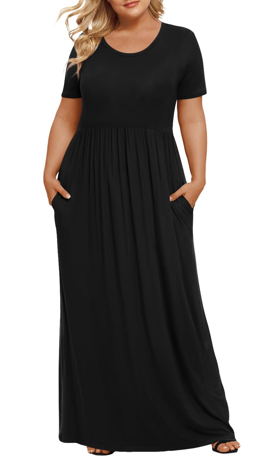 LONGYUAN Women's Plus Size Maxi Dresses for Curvy Women Summer Short Sleeve Casual 2025 Long Dress XL-6XL