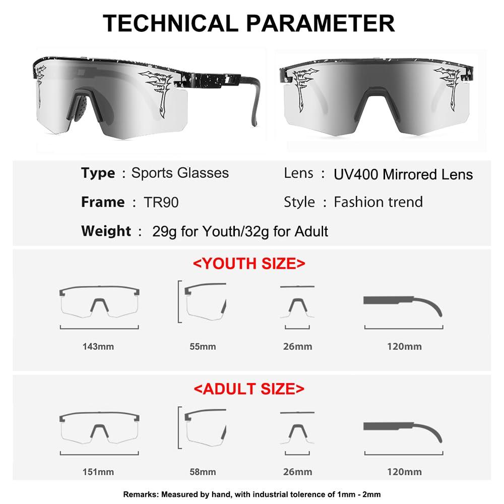 ACEXPNM Two Sizes Baseball Sunglasses For Adults and Youth Boys Girls Kids UV400 Men Women Outdoor Sports Sun Glasses - Image 5
