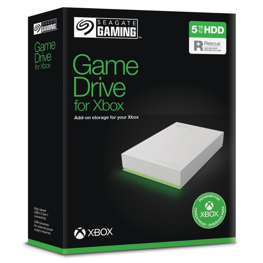 Seagate Game Drive voor Xbox 5TB, Externe harde schijf, USB 3.2 Gen 1, Xbox-gecertificeerd, RGB-ledverlichting, Wit, Data Rescue Service (STKX5000100)